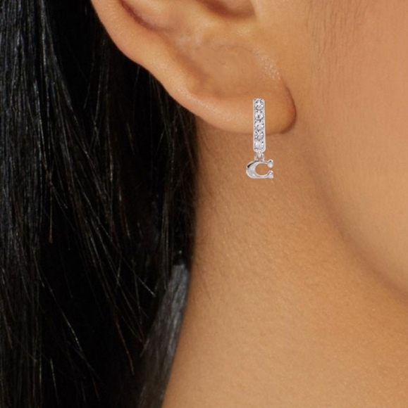 COACH Signature Pave Bar Stud Earrings. - Picture 5 of 5